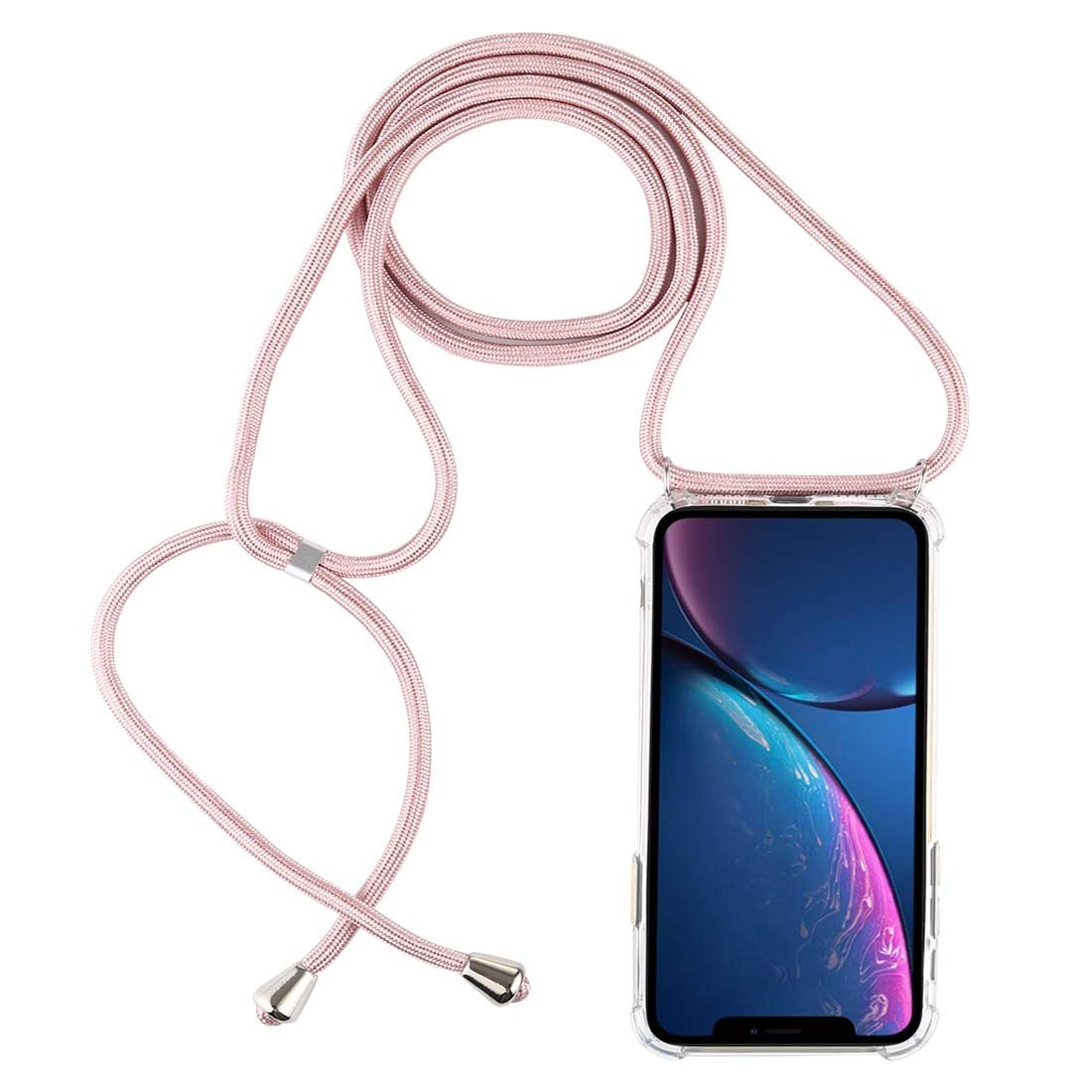 PH-CA-SE Four-Corner Anti-Fall Trasparent TPU Mobile Phone for iPhone 11 Case With Lanyard Fasion Leader (Color : Rose gold)