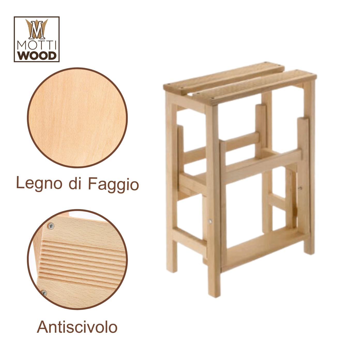 Taburete escalera con solapa, 3 peldaños, plegable, antideslizante, ahorra espacio, madera de haya, dimensiones: 37 x 42,5 x 58 cm (A2782)