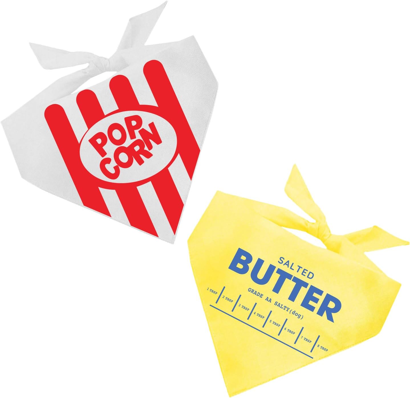 Movie Snack Costume 2-Pack Dog Bandana | 100% Cotton | Made in USA | Popcorn & Butter | Funny Dog Costume Set | Movie Night | Best Friend Matching | Halloween |X-Small (1378 & 1379)