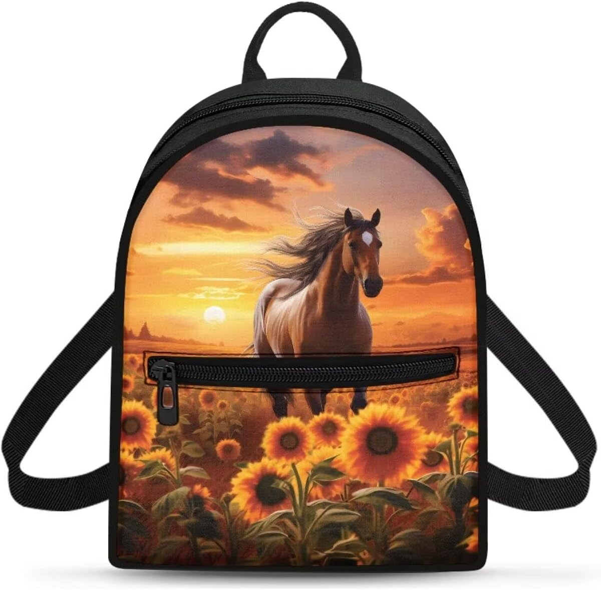 Horse Small Travel Backpack Purse for Women Casual Daypack Sunflower Gift Canvas Back Packs Travel Work Portable Shoulder Handbag for Ladies Satchel Rucksack