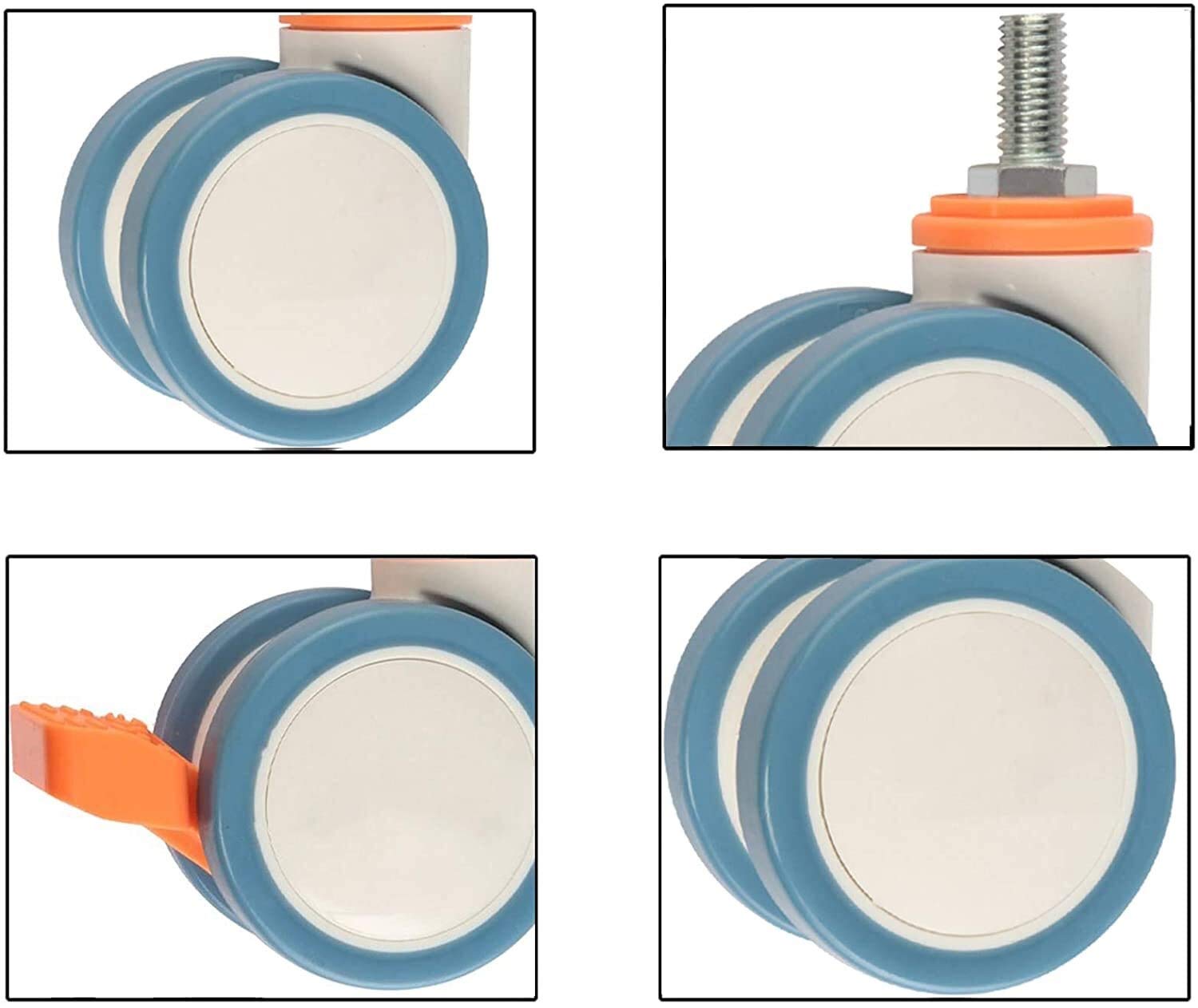 roulettes pivotantes en polyuréthane Robuste Roues pivotantes de Remplacement pour Meubles de Chariot, Roue Double de 75 mm, Tige filetée M12x25 mm, pour équipement de beauté médic