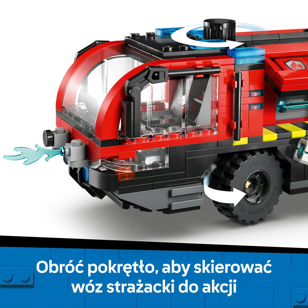 LEGO City Lotniskowy wóz strażacki, zabawka dla dzieci od 7 lat, klocki konstrukcyjne z pojazdem ratunkowym i czterema minifigurkami, prezent dla 7-latka, dla chłopca i dziewczynki na urodziny 60499