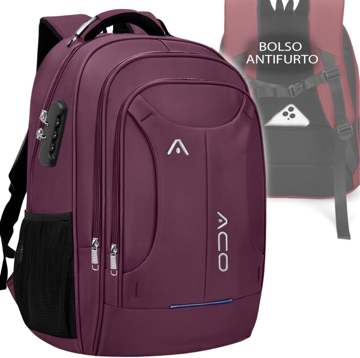 Mochila Bolsa Masculina Feminina Notebook Anti Furto Reforçada Semi Impermeável Escolar Faculdade Trabalho Viagem Resiste com Cadeado (Lilas)