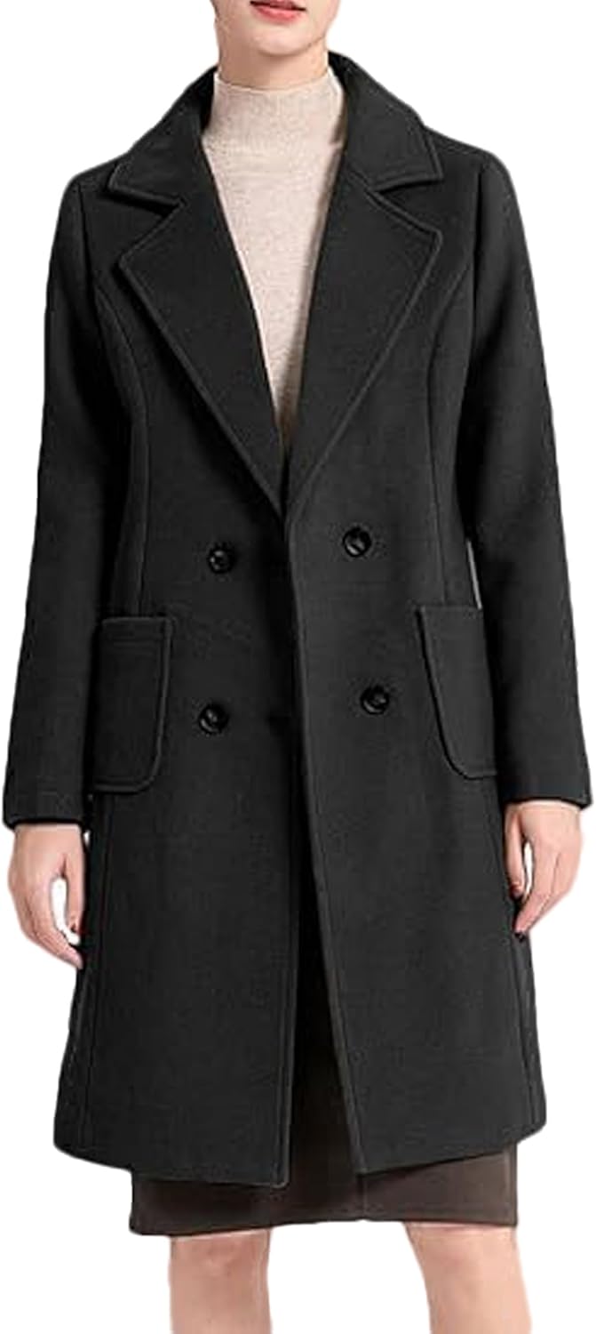 Minibee Women's Trench Coats Winter Wool Peacoat Warm Double Breasted Pea Coat Lapel Jacket Outwear