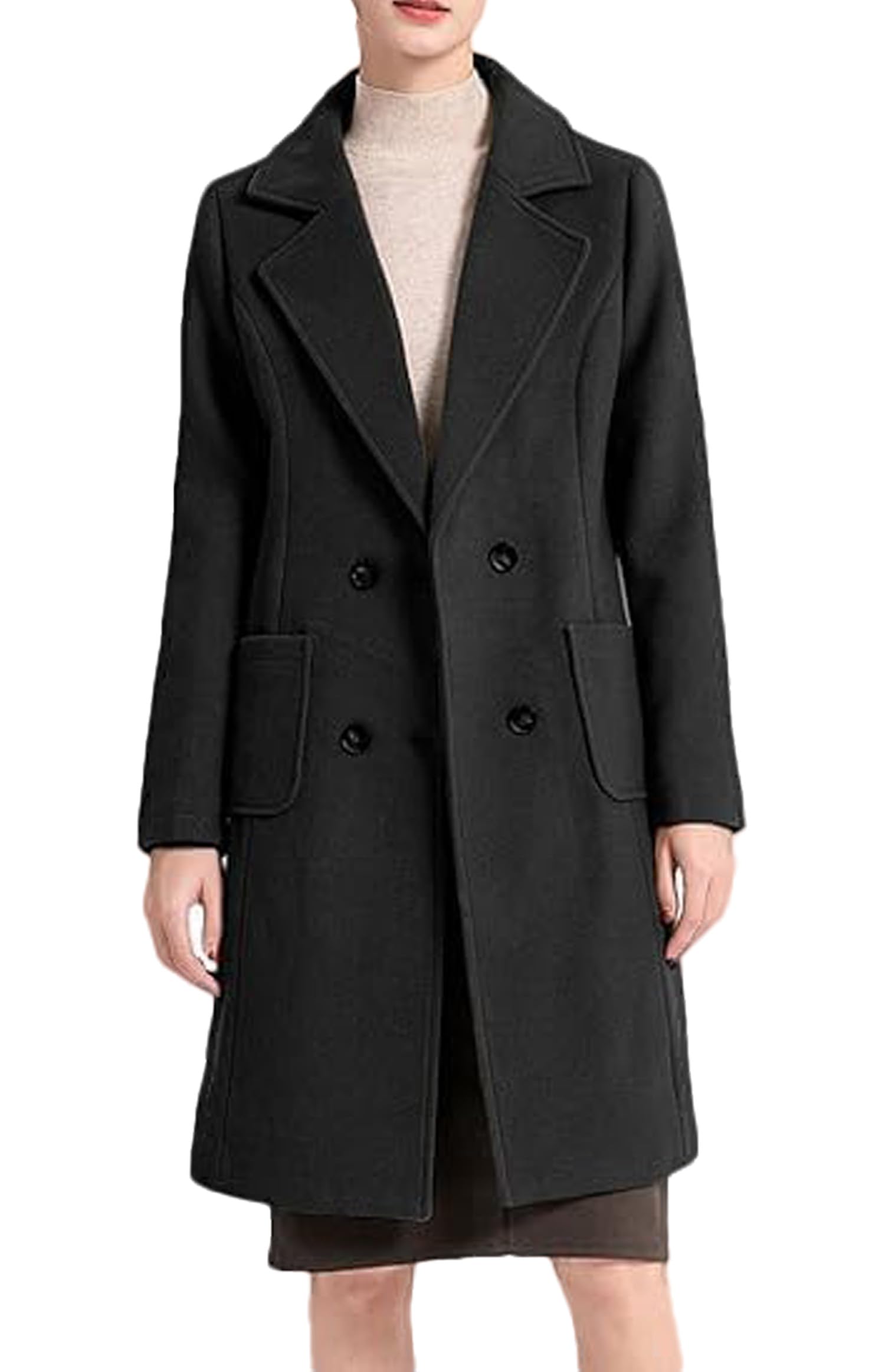 Minibee Womens Trench Coats Winter Wool Peacoat Warm Double Breasted Pea Coat Lapel Jacket Outwear