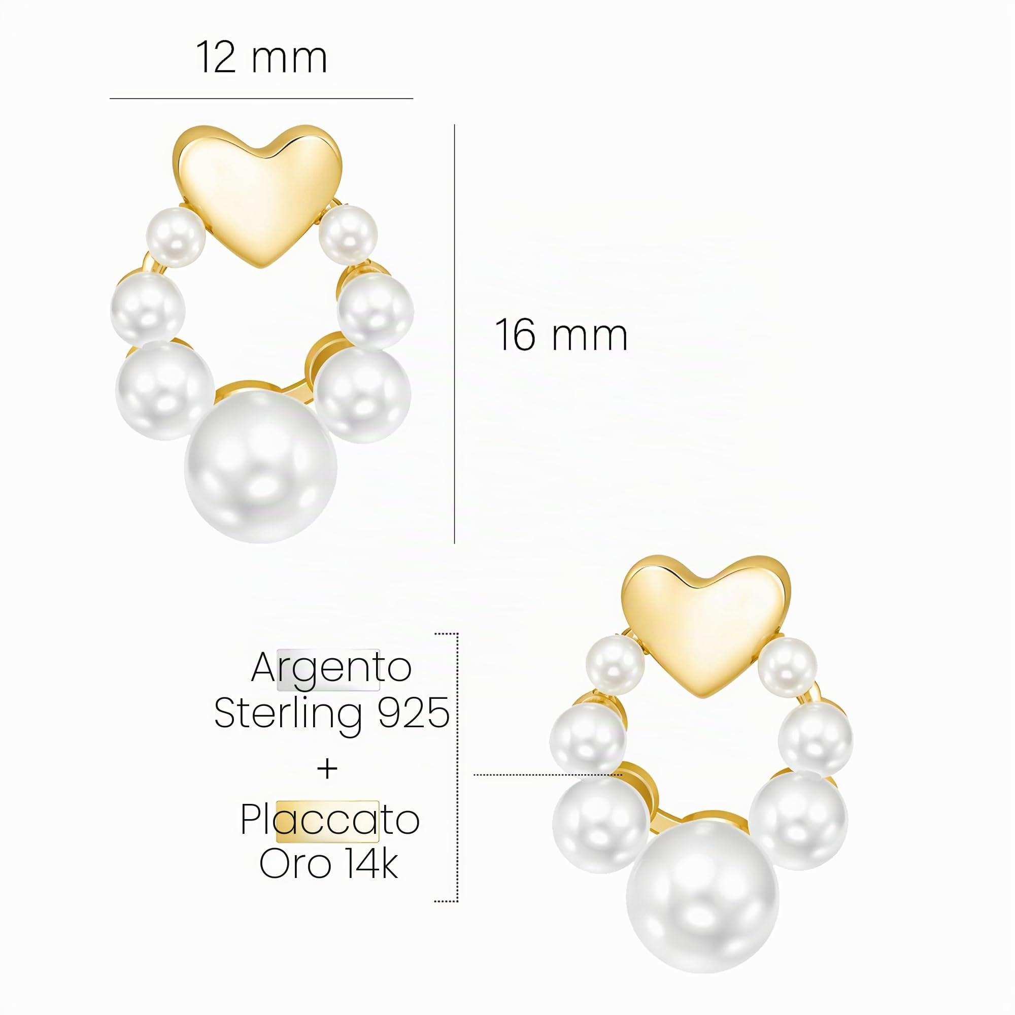 SOFIA MILANI - Orecchini da Donna in Argento 925 - Orecchino a Perno a Cuore i Perla