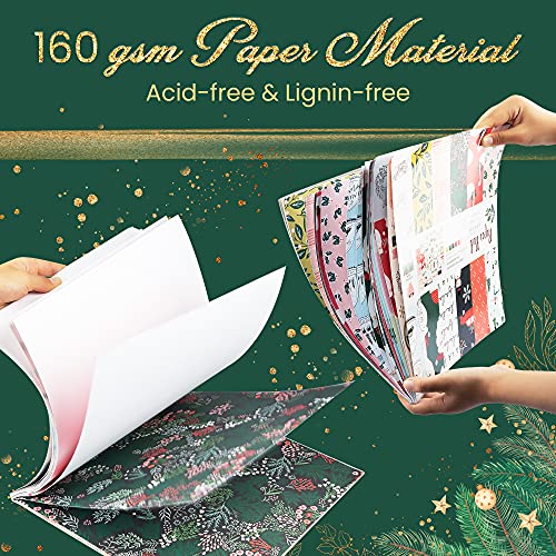 Vondyu Cardstock 12"X12",Christmas Scrapbook Paper Pad,Single-Sided Scrapbooking Christmas Pattern Designer Paper With Aesthetic Stickers For Journaling 27Pcs Decorative Craft Paper Scrapbook Supplies #TOP4