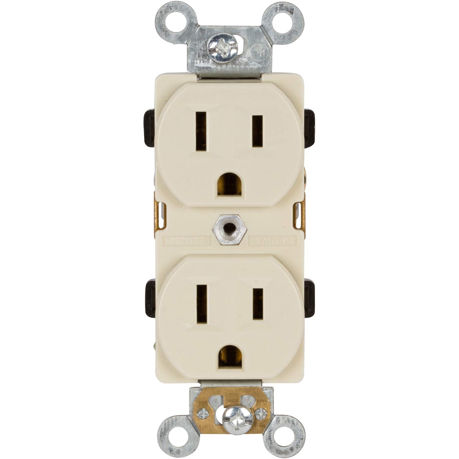 Morris Products Industrial Grade Duplex Receptacle - White, 20 Amp, 250 Volt – Shallow Design, 2 Pole, 3 Wire – GE Lexan, Steel Mounting Strap – UL Listed