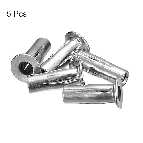 Miniatura 3 de uxcell Tuercas de remache M5 multiagarre, 5 piezas de vástago preabombado, cabeza plana, tuerca de inserción roscada de acero inoxidable 304 más