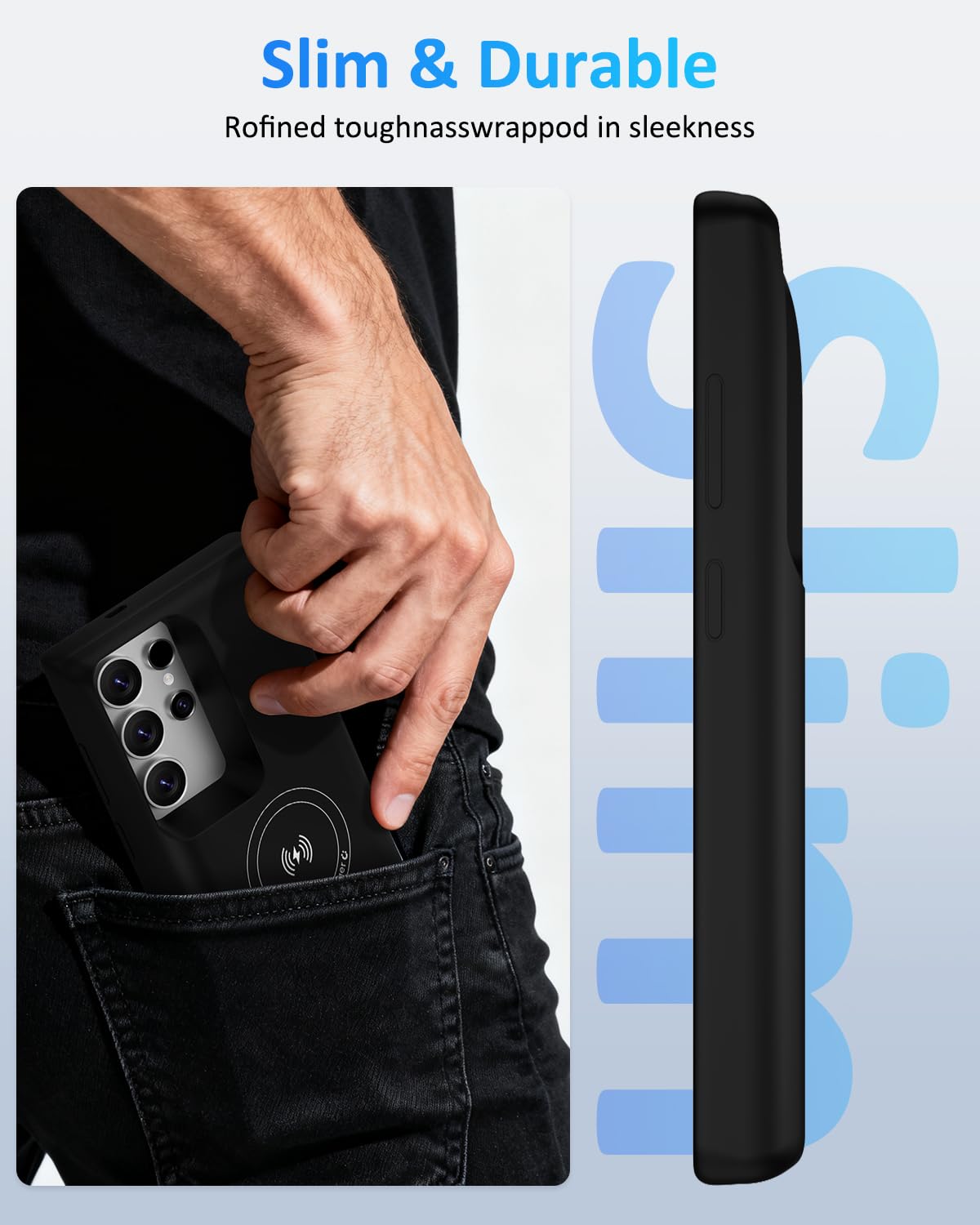 Funda de batería para Samsung S22Ultra/S23Ultra (6.8 Pulgadas), 15000 mAh, Ultrafina, de Alta Capacidad, magnética, Recargable, Carga extendida, Cargador portátil, Color Negro