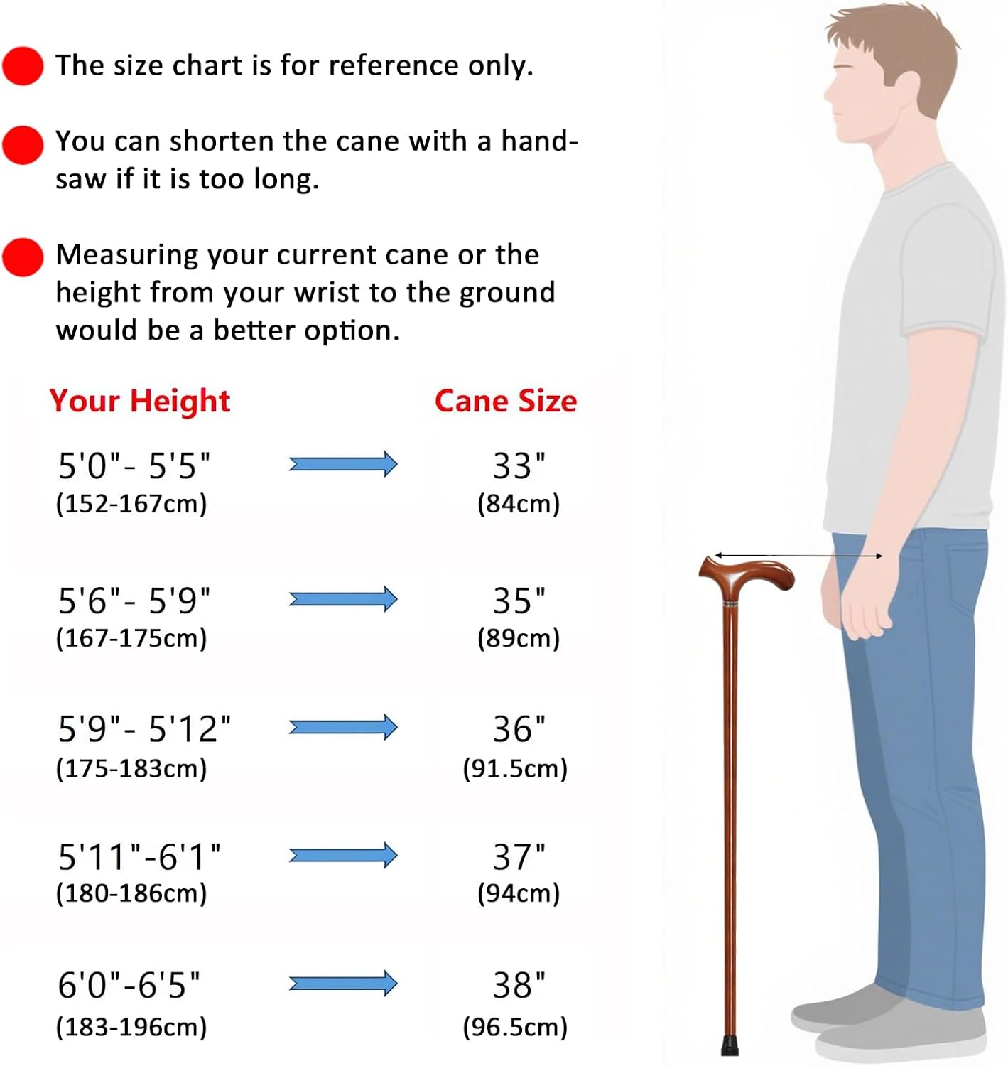 Wooden Walking Cane with 5 Height for Men and Women, Handmade Wood Cane with Comfort Grip Handle, Supportive Mobility Aid for Seniors, Fashionable & Classic Lightweight Stick