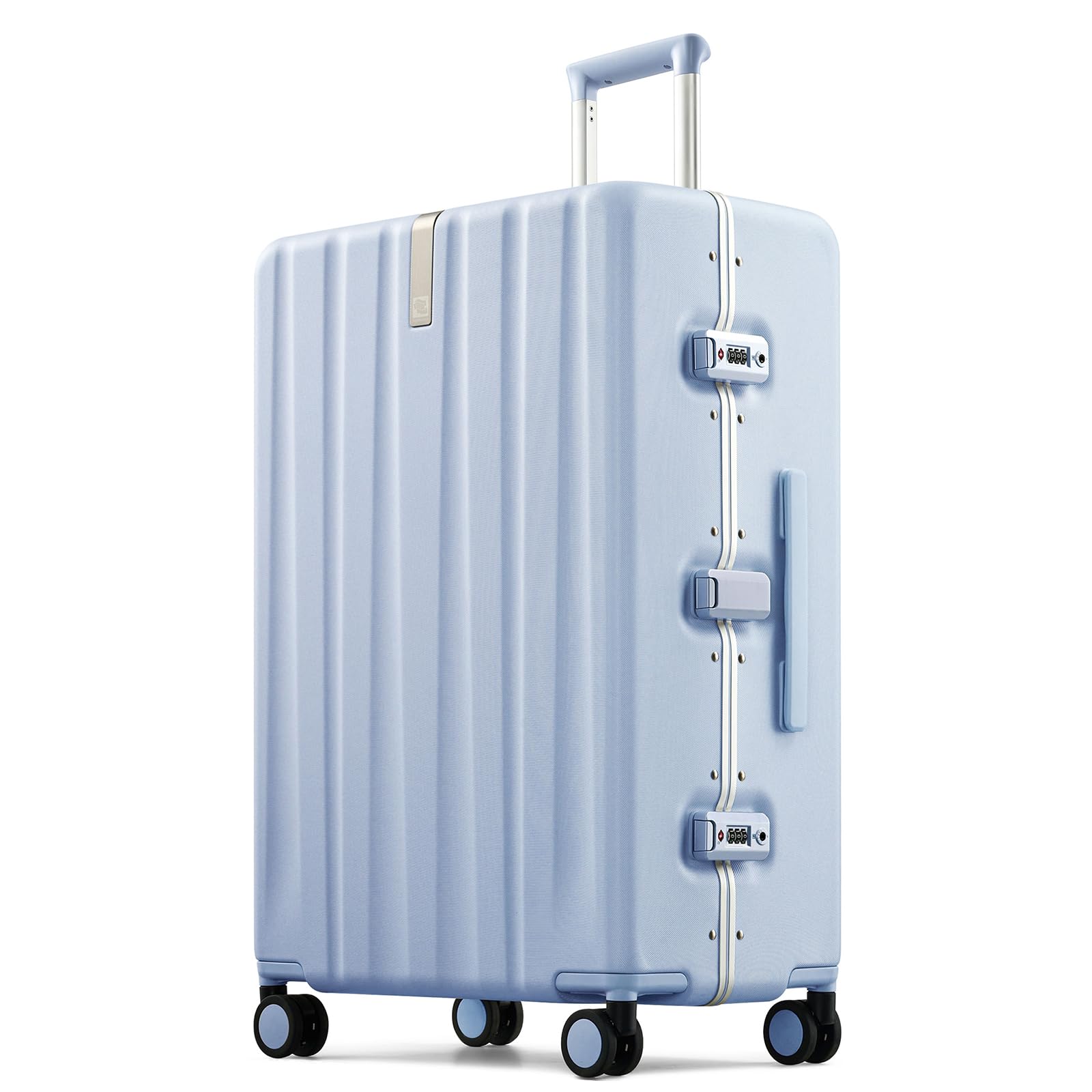 Hanke Collezione di bagagli senza cerniera Premium con serrature TSA, Blu nebbia (Mist Blue), 71 cm, Bagaglio Hardside Con Ruote Spinner