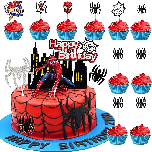 Aiareozy 15 Piezas Decoracion Tarta, Decorazioni Torta Spiderman, Spiderman Adornos de Cupcakes de Cumpleaños, Decoracion Tartas Cumpleaños, para Decoración de Infantiles Niños y Niñas
