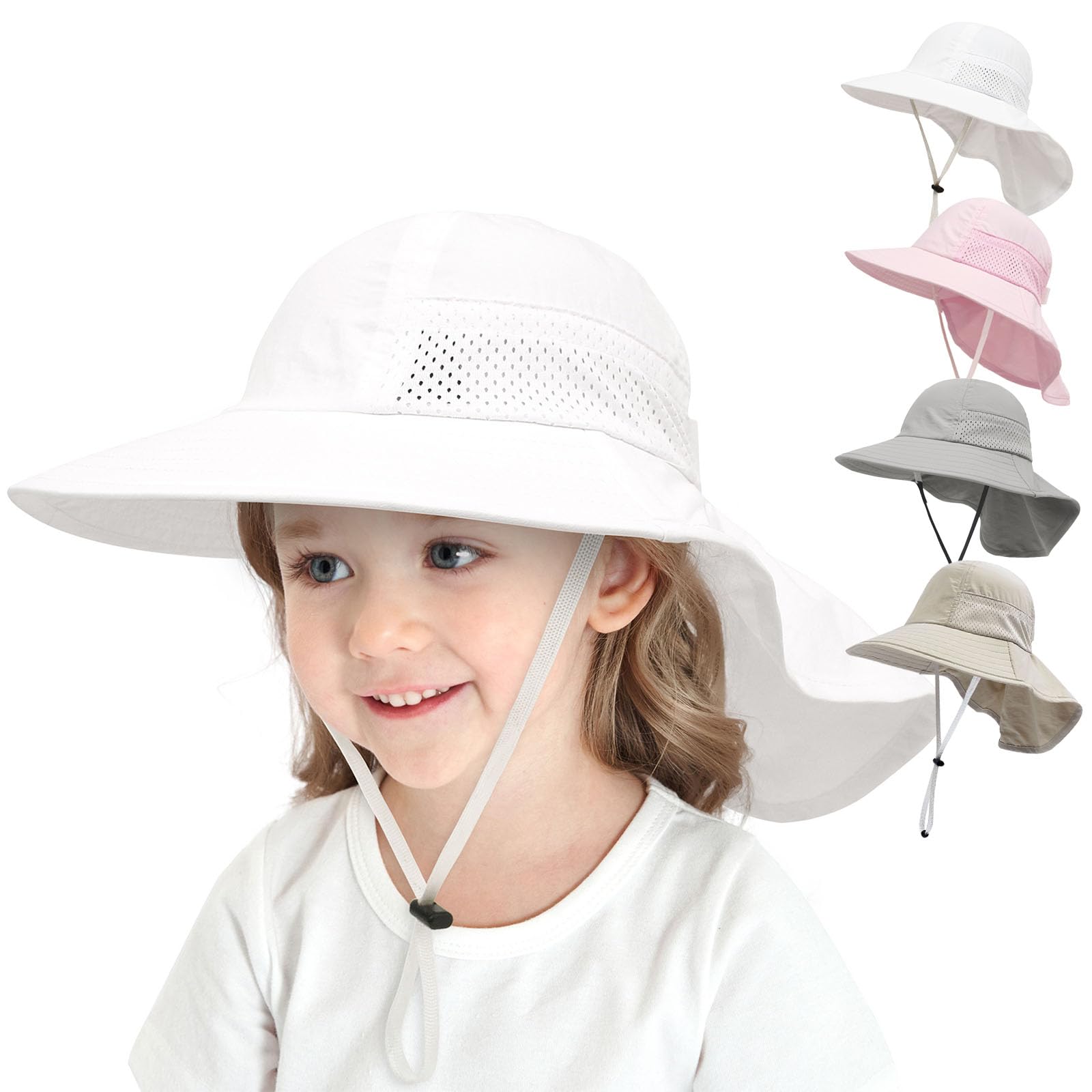 YANWANG Sombrero de Sol de Verano para bebés, protección UPF 50+ Ajustable Sombreros de Playa de ala Ancha para niños, niñas y niños