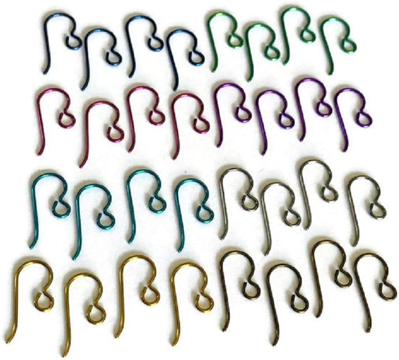 Colorful Niobium Hook Ear Wires, 16 Pair Value Pack, 2 Pairs Each of 8 Different Colors