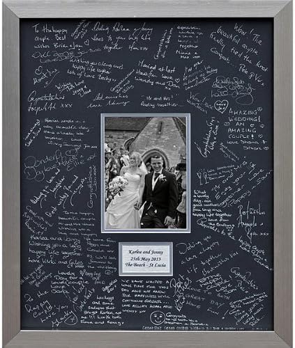 Personalised Wedding Guest Book Frame – SILVER - Contemporary alternative to the traditional guest book (Black-Silver-Portrait)