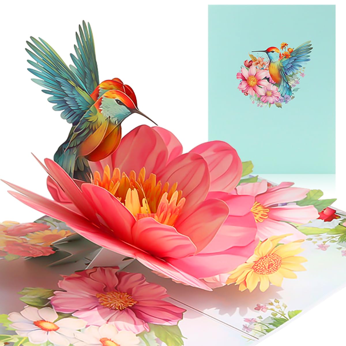 Biglietti di compleanno 3D con colibrì e fiori per mamma, fidanzata e ragazze