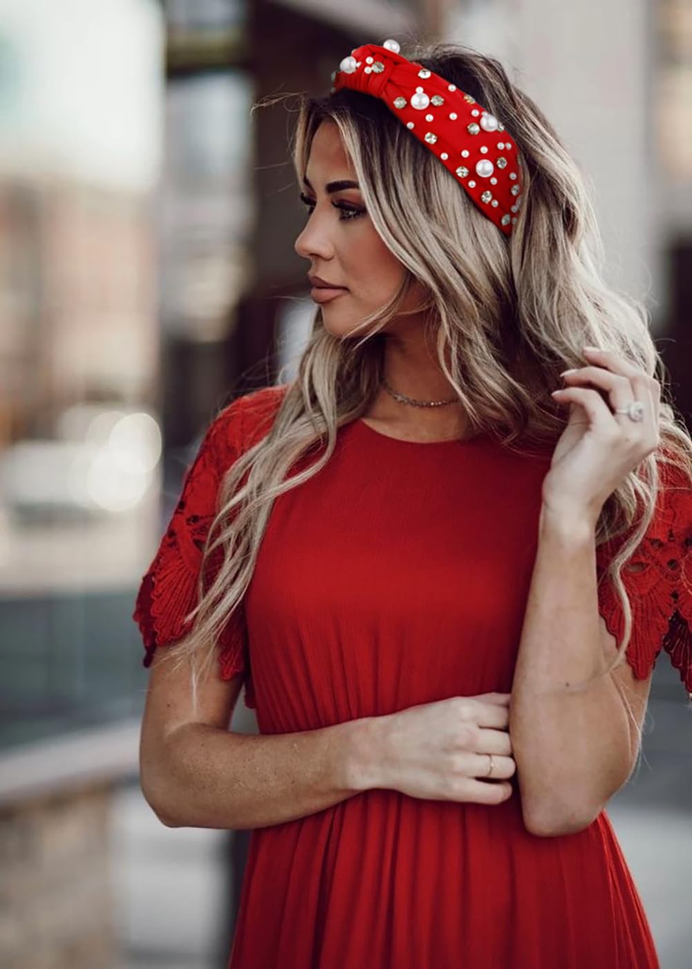 Amazon.com : WOVOWOVO Valentine Red Pearl Headbands for  display picture 2