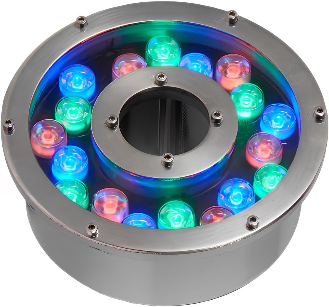 7-inch 18W 24V led Fountain Lights,Aluminium Body Underwater Pool Light,IP68 Outdoor Pond Light,2.4G Wireless romote Control for Swimming Pool lamp (RGB(Remote Control), 7-inch 18W 24V)