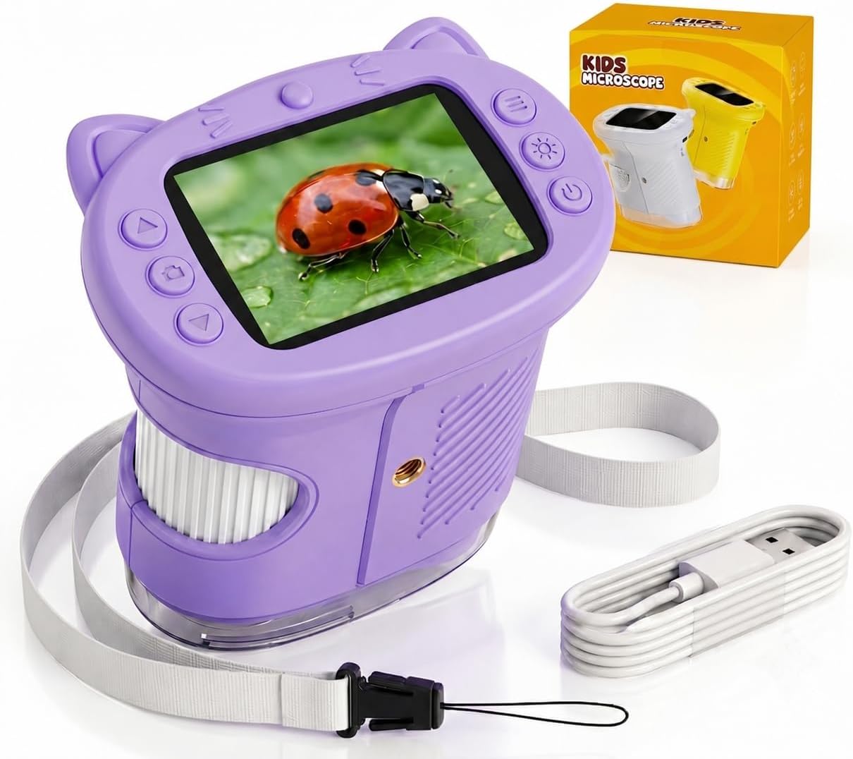 Microscopio per Bambini, Microscopio Digitale Portatile 1000X 4K con Schermo IPS 2.4", 8 LED, USB Ricaricabile, Gioco Educativo STEM per Scuola, Regalo Ragazzi e Bambine 3-12 Anni, Berenjena