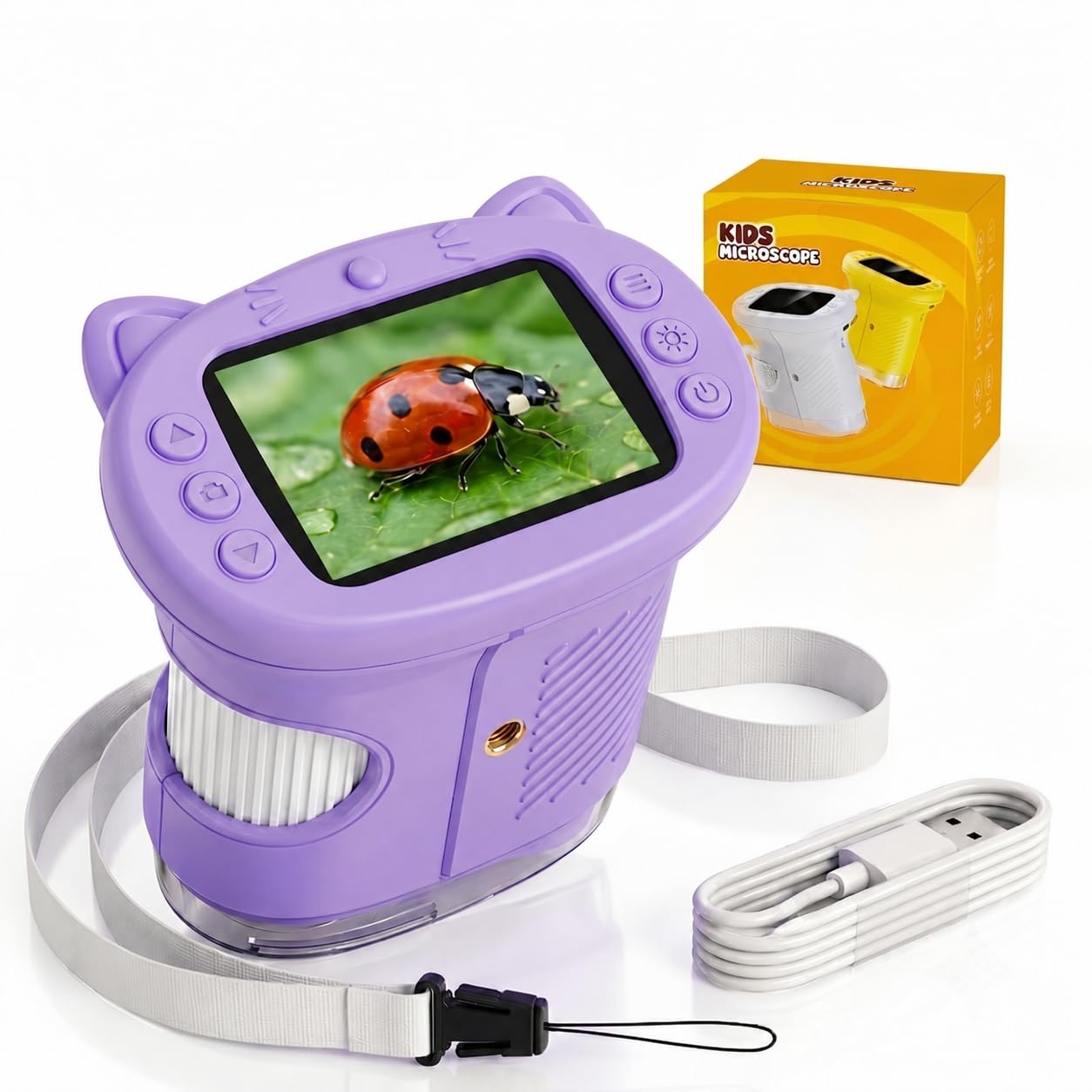 OAEBLLE Kinder Mikroskop, 1000X 4K Tragbares Digitalmikroskop mit 2,4" IPS-Display, 8 LED & USB-Akku, Lernspielzeug und Entdecker-Lupe für draußen und Schule, Geschenk für Mädchen 3–12