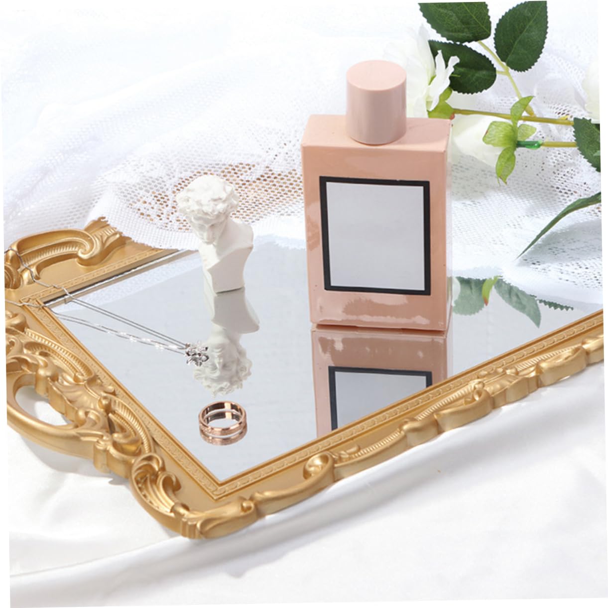 Vassoio Portaprofumi Specchio Vintage Oro in Pp per Casa