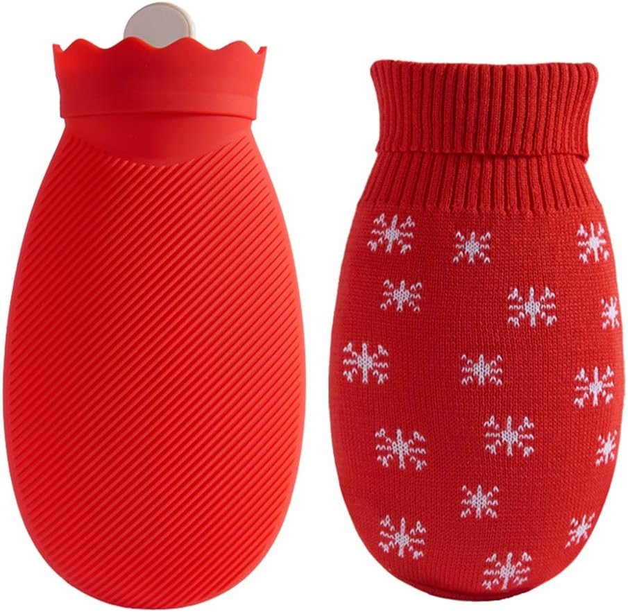 SKUZA Hot Water Bottle, Microwave Heating Mini Hot Water Bottle with Knit Cover Silicone Explosion-Proof Hot Water Bag for Hot and Cold Therapy (Color : Blue) (Color : Pink)
