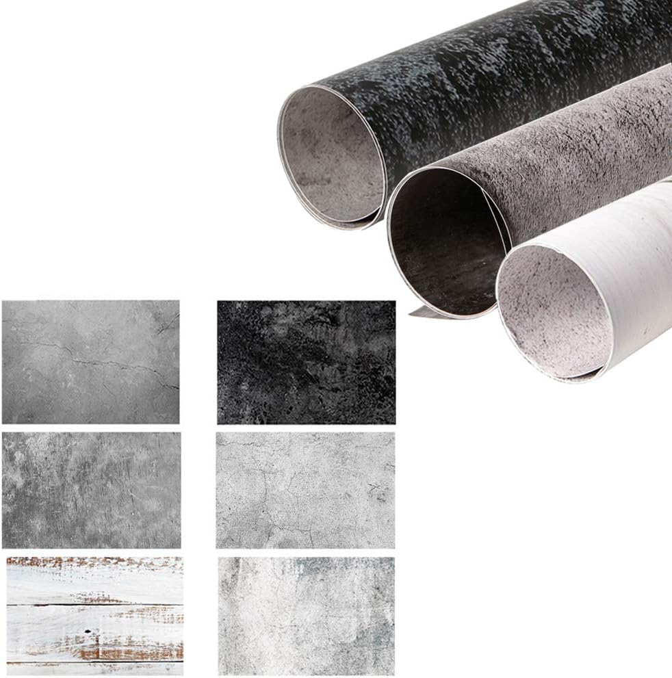 Meking 22x35inch Wood Concrete Backdrop Food Flat Lay Photography Backdrops Paper 2-in-1 Texture Backgrounds for Blogger YouTube Tabletop Product Studio Photo Shoot Props, 3 Pack