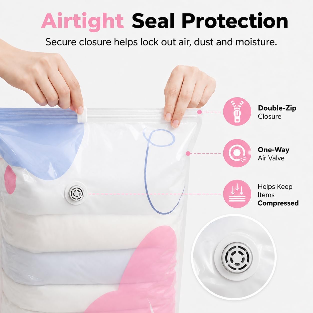 3 Pack No Pump Vacuum Storage Bags, Large 3D Cube Space Saver Bags | Press out air with no pump; roomy 3D cube bags organize clothes, comforters and blankets for closets, travel or moving.
