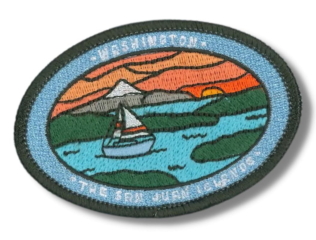Sailing San Juan Islands - Washington - Travel Patch Embroidered Patches for Clothes, Strong Adhesive Sticker Applique Embroidery Patches for Clothing, Fabric, Backpack, Hat, DIY