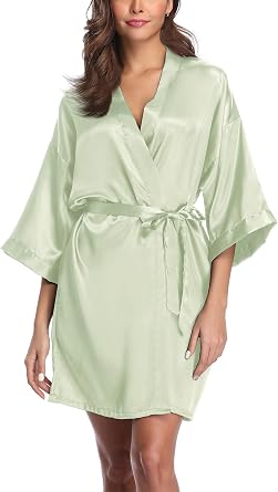 Womens Short Kimono Robe Satin Bridal Party Bathrobe for Bridesmaid Satin Sleepwear Getting Ready