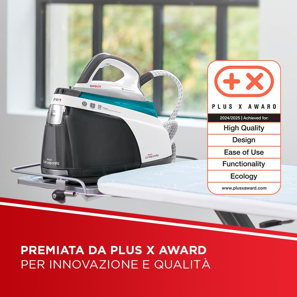 Polti La Vaporella XT100C, Ferro da Stiro a Vapore con Caldaia, Pressione 7,5 Bar, Autonomia Illimitata, Capacità 1,4 L, Potenza 2350 W, Steam Pulse 500g, Bianco e Turchese