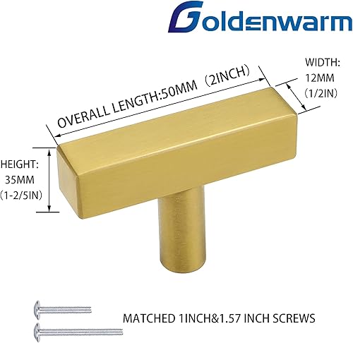 Miniatura 2 de goldenwarm LS1212GD - Paquete de 15 pomos de latón cepillado para cajones  Perilla de acero inoxidable para gabinetes de cocina, pomos de un solo