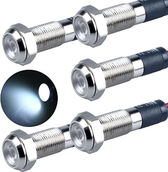 5 Pcs 12V-24V 6mm LED Indicator Light Mounting Hole 1/4" 20mA Energy Saving Metal Signal Lamp Waterproof IP67 with 15cm/5.9in. Wire for Car Truck Boat White LED