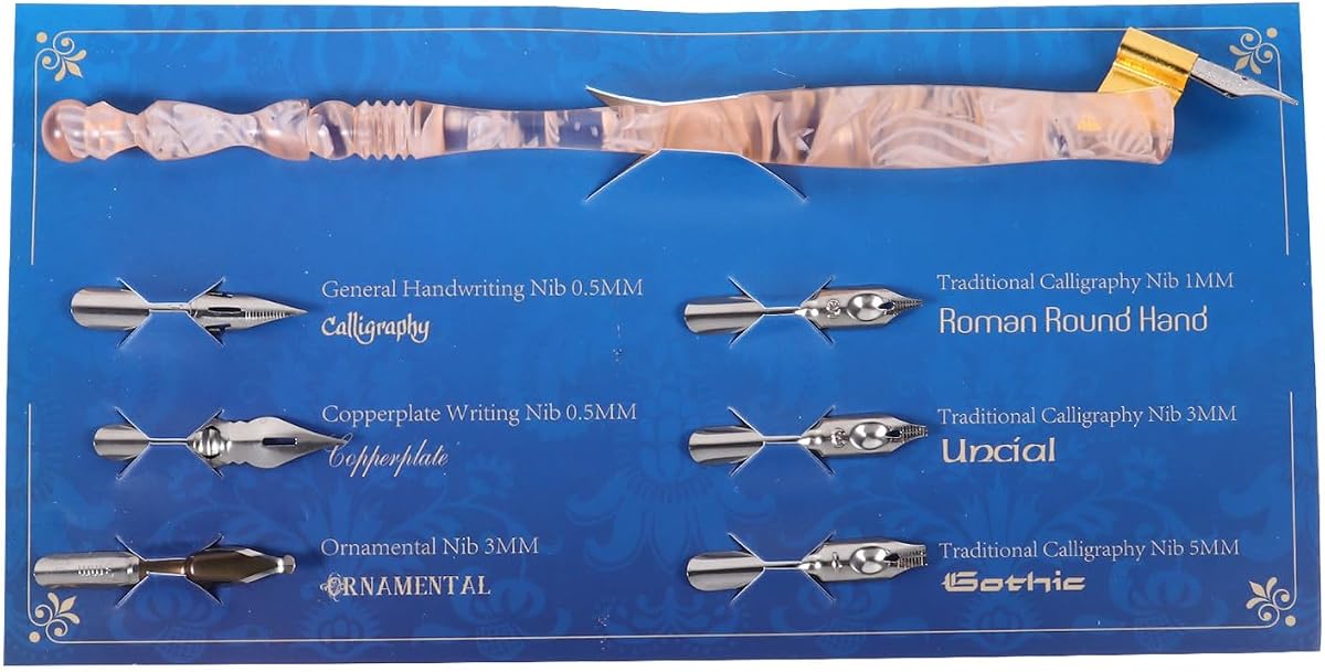Dip Pen Set for Students with Wooden Handle and 6 Replaceable Resin Nibs, English Calligraphy Starter Kit for Artistic Writing and Comic Drawing, Sakura Pink