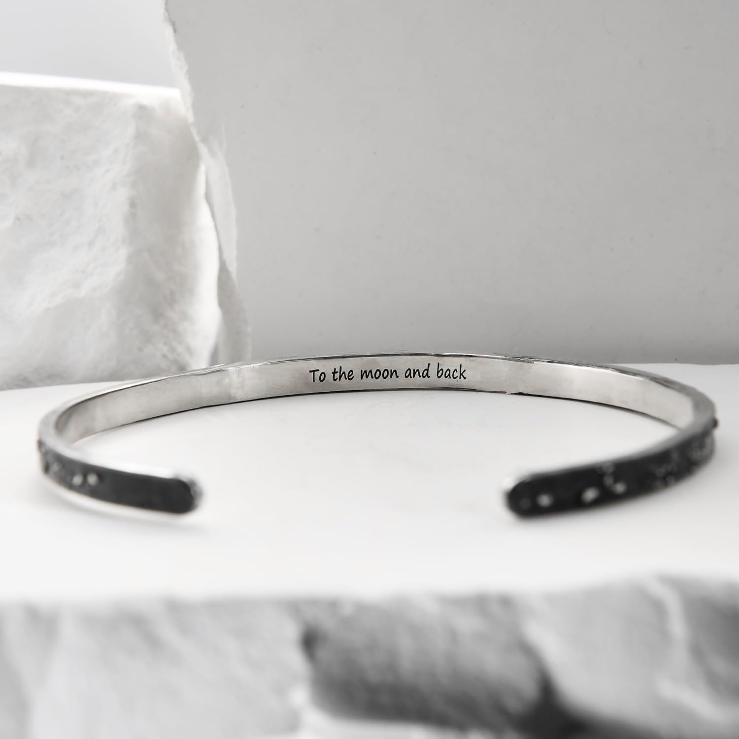 8MM Silver Fusing Lava Rustic Celestial Cuff For Him, Men's Silver Engraved Bracelet, Adjustable Gunmetal Grey Cuff