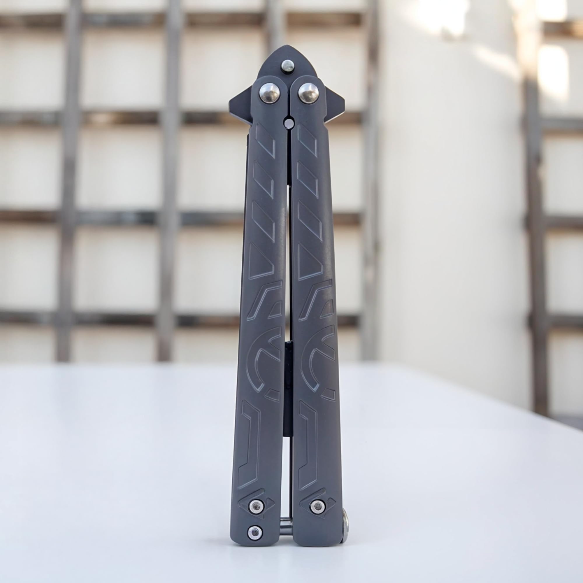Navaja Mariposa Entrenamiento Acero Inoxidable Sin Filo Plegable Negro Plata
