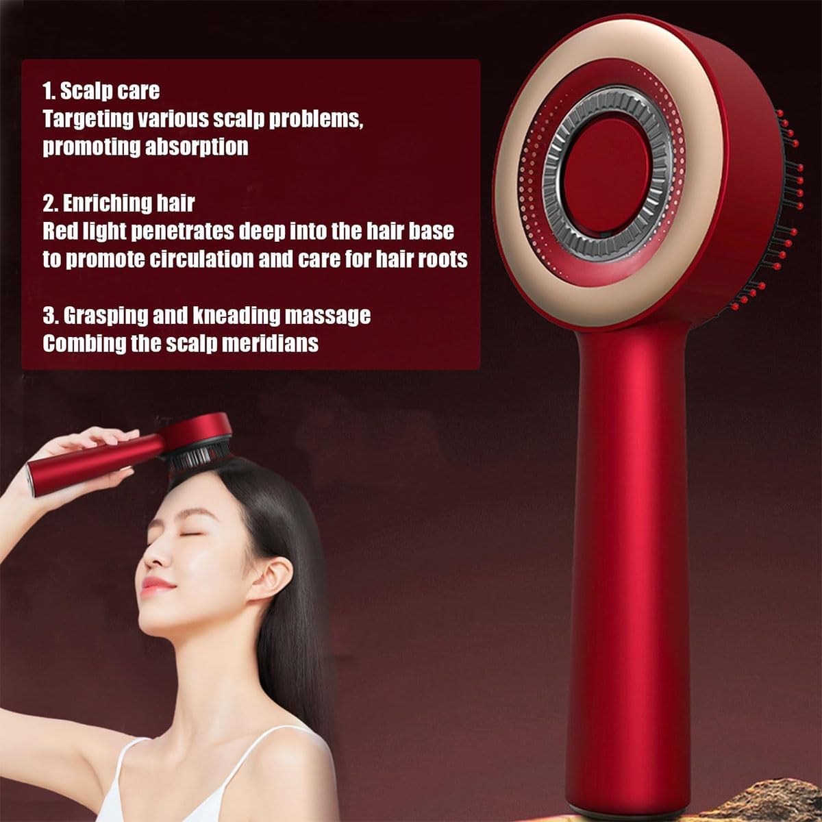 Masajeador de Cabello, masajeador de Cabello con luz roja, Masaje de amasamiento de 360°, masajeador de Cuero cabelludo eléctrico de 3 velocidades