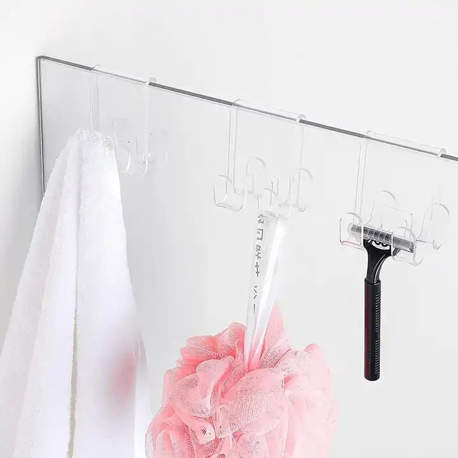 Wilitto Shower Door Hooks, Over Glass Glass Shower Door Double Hooks For Thickness 0.39Inch(1Cm) Towel Robe Holder Hangers Acrylic Over Door Hook Shower Towel Bathrobe Hanger 2Pc