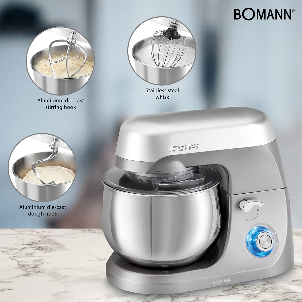 Bomann KM6009CB Robot amasador 1000 vatios Amasadora/batidora 5 litros Titan