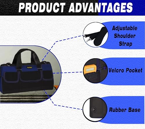 FASTECH 22 Inch Heavy Duty Tools Bag With Wide Mouth for Tool Storage, Carrier and Organizer, Tool Bag for Men/Women, Wide Mouth Tote Bag With Inside Pockets (22 Inch) - Image 3