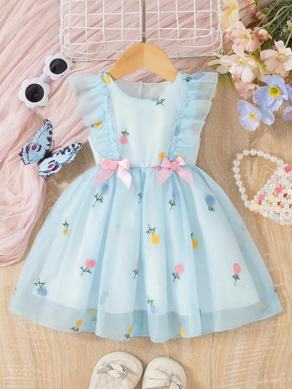 Image of Niren Enterprise Printed Knee Length Sleeveless Round Neck Stylish Girls Party Dress