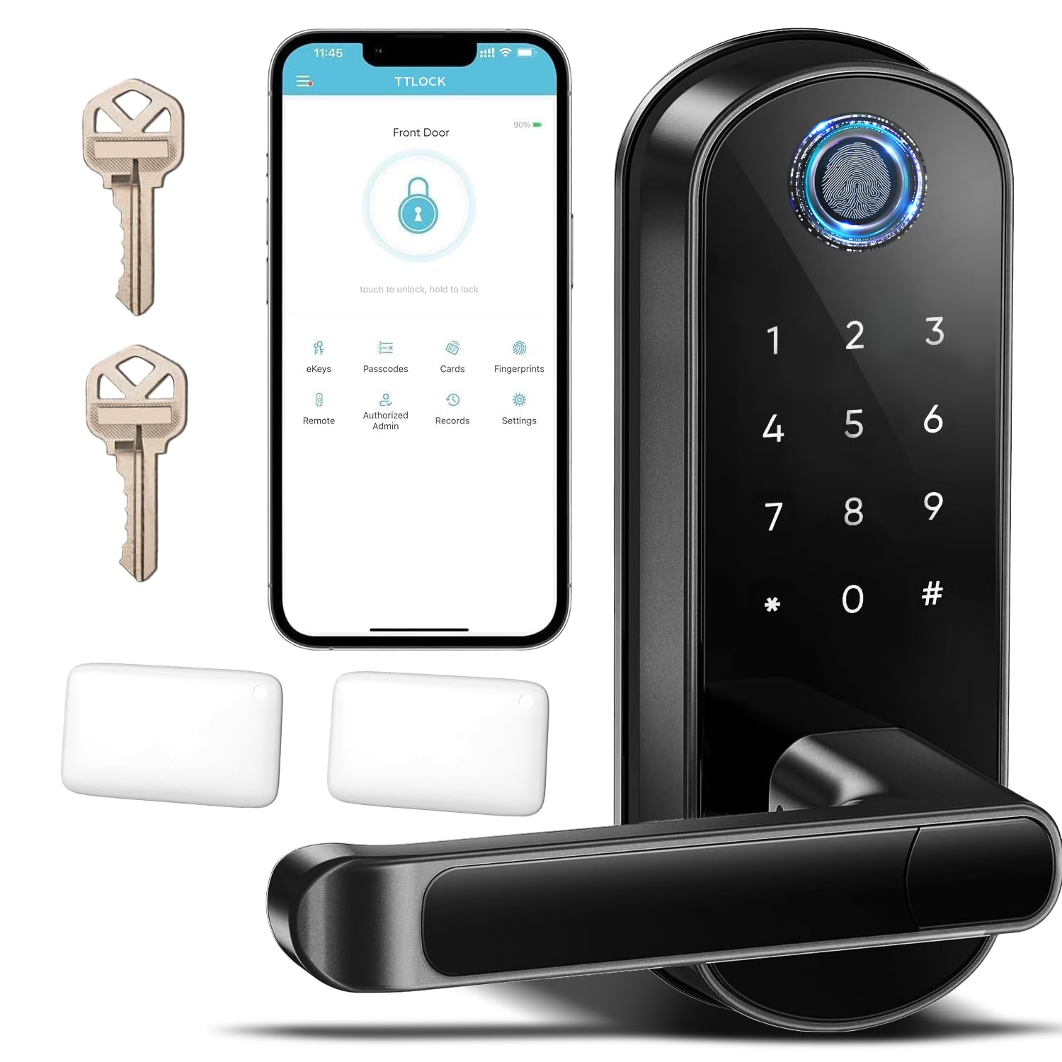Smart Lock with Handle, Smart Electronic Door Lock with Handle, Digital Fingerprint Door Lock, Keypad Keyless Entry Door Lock, Door Knob, Door Lever, Alternatives to Deadbolts