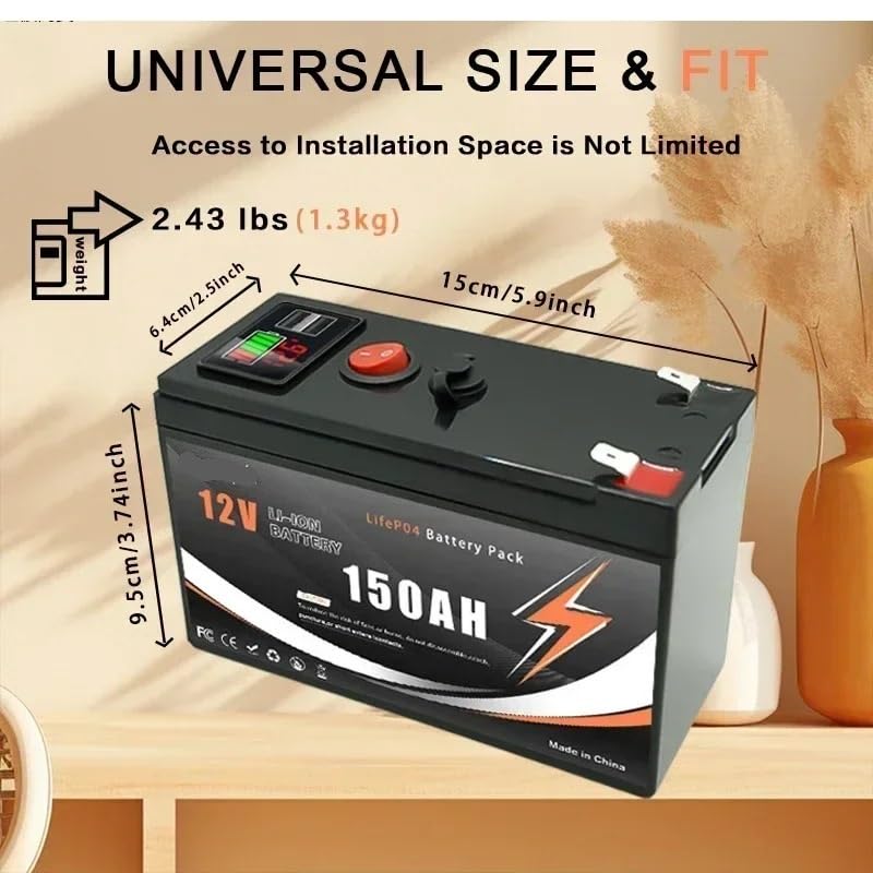 Batteria al litio ricaricabile da 12 V 150 Ah LiFePO4(USB 120Ah x 1)