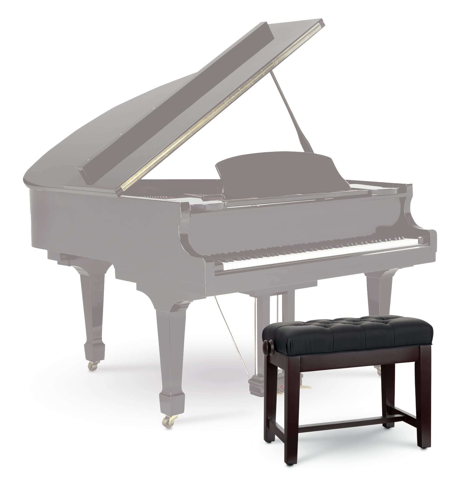 Classic Cantabile Pianobank Modell X - Festverleimte Pianobank - Schwarze Sitzfläche im Chesterfield-Stil - Höhenverstellbar von 48,5-56 cm - 4-fache Kreuz-Mechanik - Rosenholz Matt