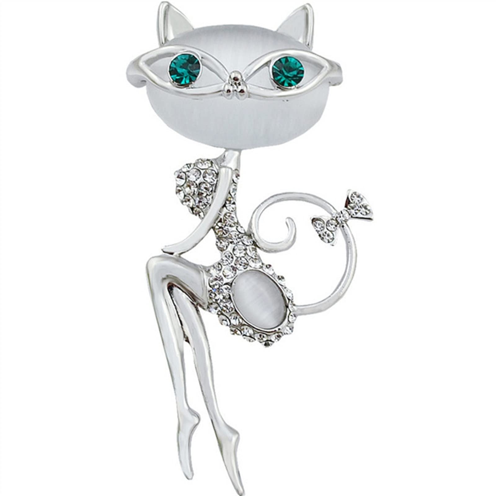 Broche de gatos blancos con ramillete de ópalos de imitación 4