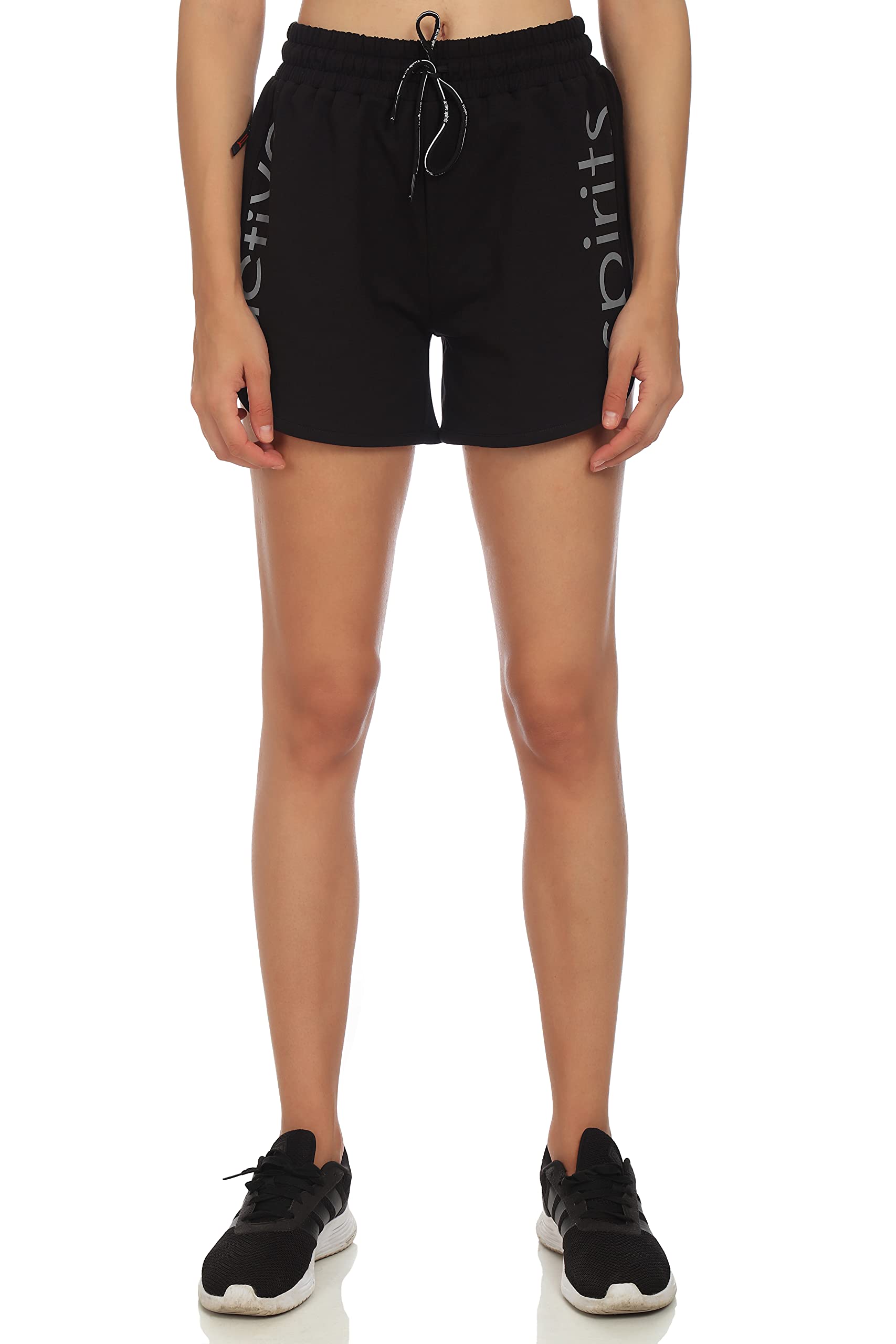 active spirits Women's Cotton and Polyester Looper Regular Shorts | Black | L | ss 0021_L