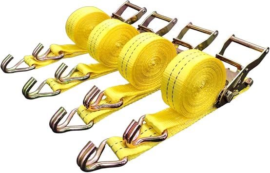 Ratchet Tie Down Straps, 1.5 in x 15 ft, 4,400 lb Breaking Strength, J-Hook, 4-Pack