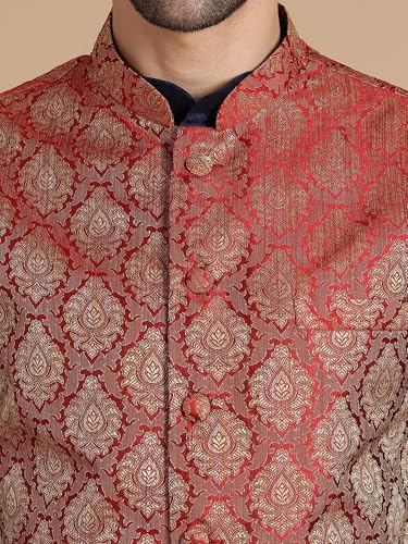 Image of Men's Silk Blend Solid Kurta Dhoti Set with Designer Ethnic Nehru Jacket