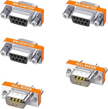 DB9 Null Modem Adapter Male to Female Slimline Data Transfer Serial Port Adapter Set of 5